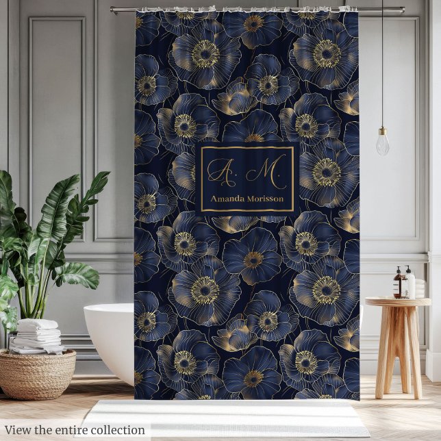 Chic Navy Gold Badezimmer Statement Vorhang (Chic Navy Gold Bathroom Statement Curtain)