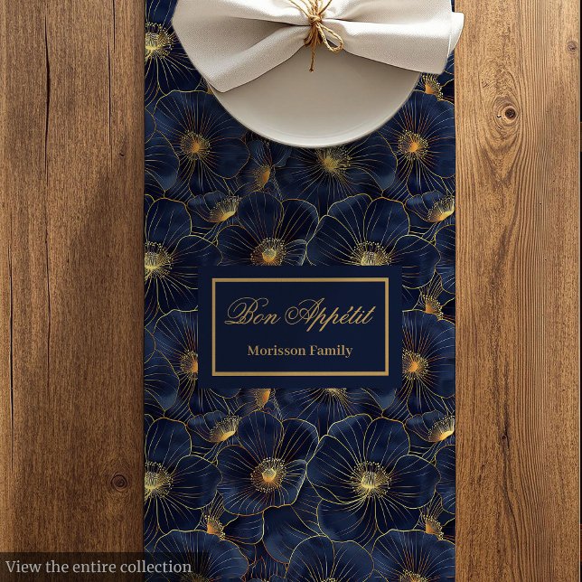 Chic Navy Gold Botanical Table Style Mittelgroßer Tischläufer (Chic Navy Gold Botanical Table Style)