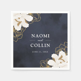 Chic Navy & Gold Floral Wedding Serviette