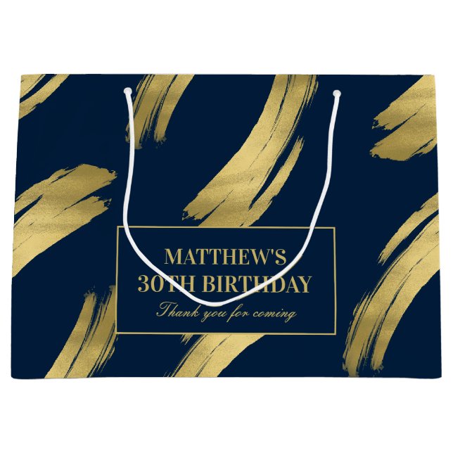 Chic Navy Gold Foil Birthday Large Gift Bag Große Geschenktüte (Vorderseite)