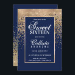 Chic Navy Gold Glitzer Confetti Foto Sweet 16 Einladung<br><div class="desc">Diese formale Sweet 16 Foto Einladung wird durch die moderne und trendige Farbpalette inspiriert, die mit schicken und glamourösen Designstrukturen inmitten der Welt der Moderne und der Moderne eingebunden ist. Es ist elegante und hübsche Druck zeigt Imitate gedruckt funkelnd Gold Glitzer ombre Farbverlauf Konfetti mit einem goldenen Rahmen, um den...</div>