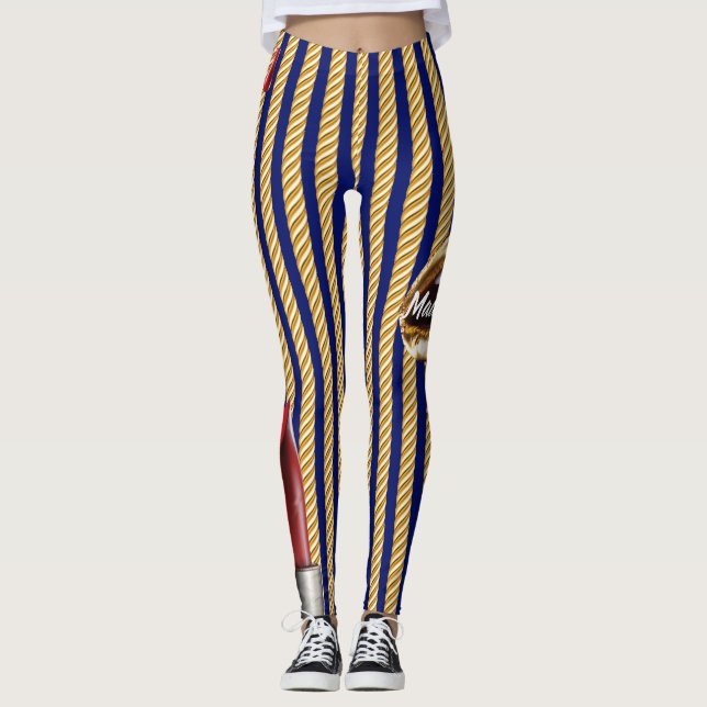 Chic Navy Gold Lines Lips Girly 2022 Leggings (Vorderseite)