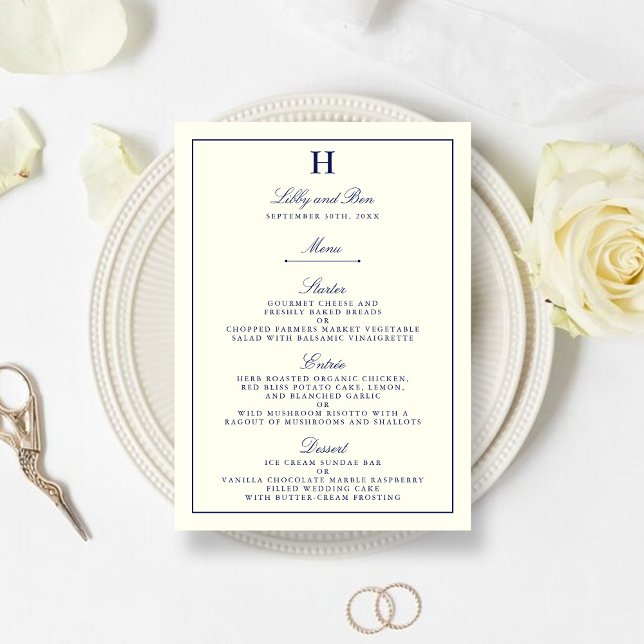 Chic Navy & Ivory Mariage Menu Modèle (Créateur téléchargé)