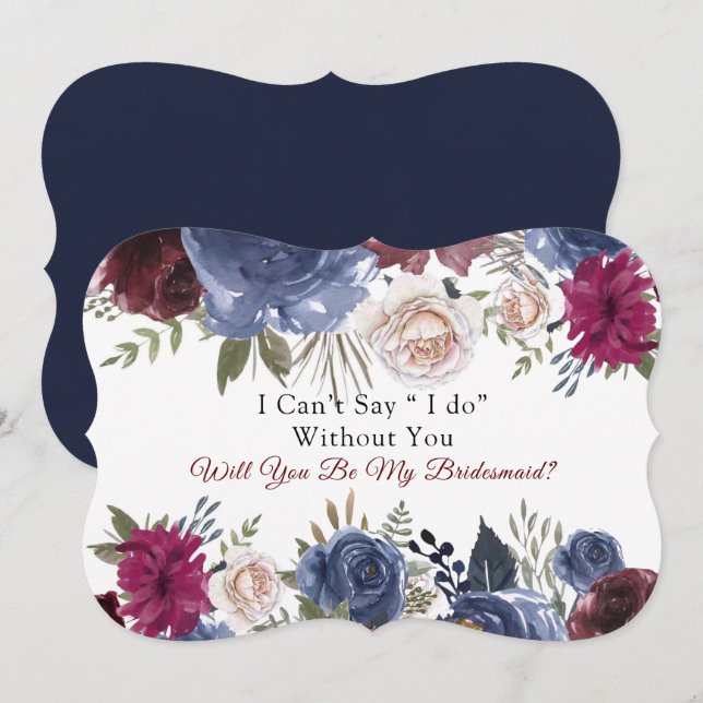 Chic Navy Marsala Peony werden Sie meine Bridesmai Einladung (Vorne/Hinten)