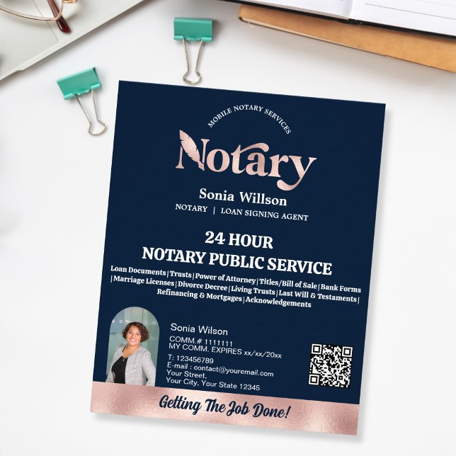 Chic Navy Mobile Notar QR Code Foto Flyer (Von Creator hochgeladen)