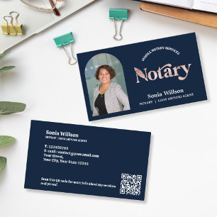 Chic Navy Notary Public Loan Signing Foto QR Code Visitenkarte