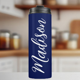 Chic Navy Personalisierter Name in White Script Thermosbecher