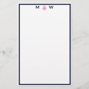 Chic Navy & Pink Anchor Monogram Stationierung Briefpapier
