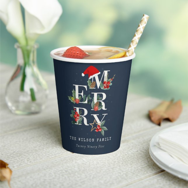 Chic Navy Red Green White Frohe Weihnachtsfolien Pappbecher (In Situ)