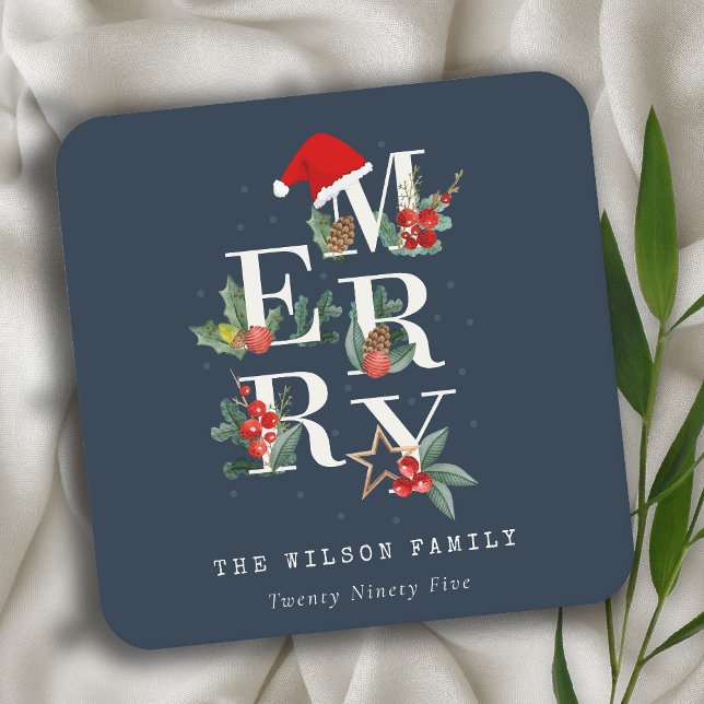 Chic Navy Red Green White Frohe Weihnachtsfolien Rechteckiger Pappuntersetzer (Von Creator hochgeladen)