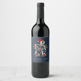 Chic Navy Red Green White Peace Christmas Folies Weinetikett