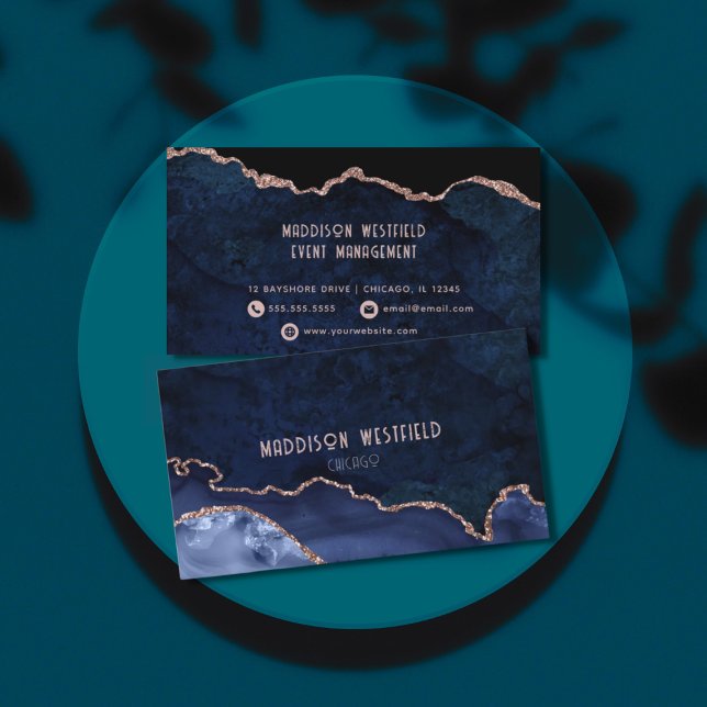 Chic Navy Rose Agate Visitenkarte (Von Creator hochgeladen)