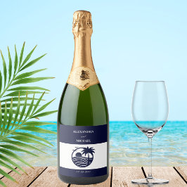 Chic Navy White Stripes Palm Tree Coastal Hochzeit