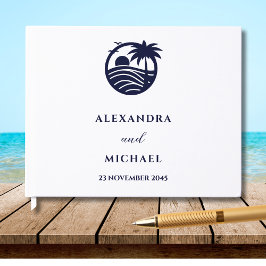 Chic Navy White Tropical Palm Tree Coastal Hochzei Gästebuch