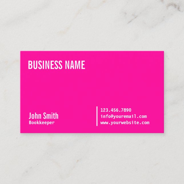 Chic Neon Pink Bookkeeper Business Card Visitenkarte (Vorderseite)