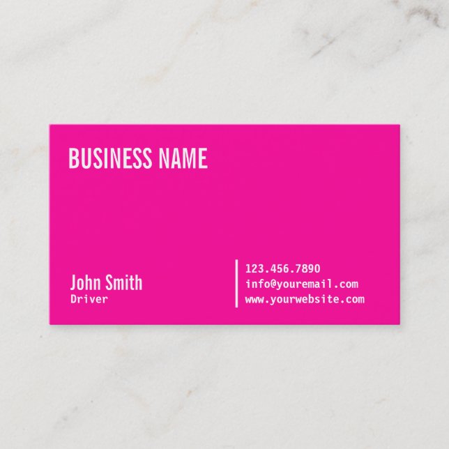 Chic Neon Pink Driver Business Card Visitenkarte (Vorderseite)
