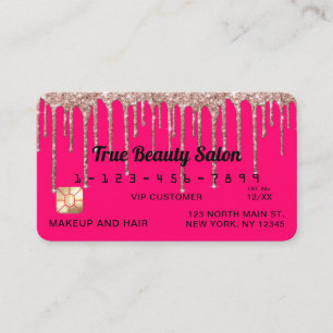Chic Neon Pink Rose Gold Glitzer Tropfen Credit Visitenkarte
