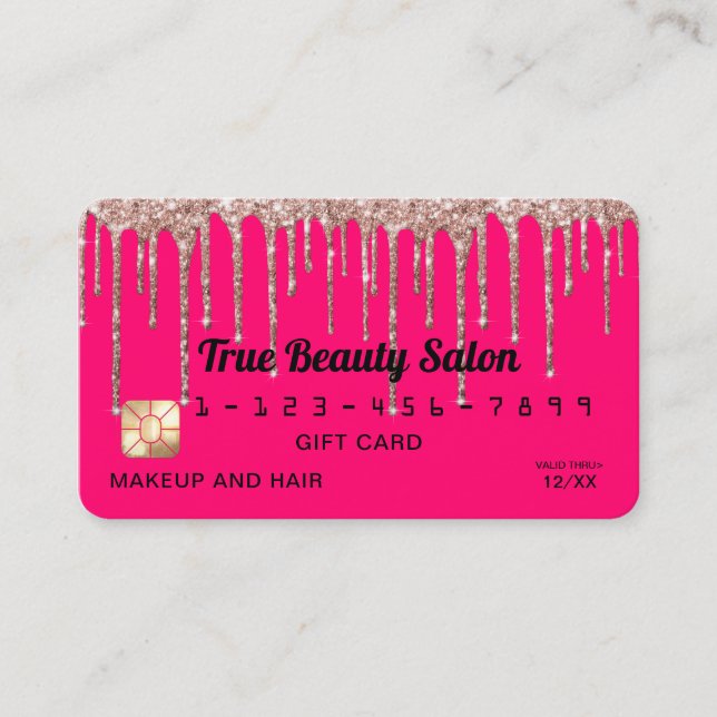 Chic Neon Pink Rose Gold Glitzer Tropfen Gift Guth Visitenkarte (Vorderseite)