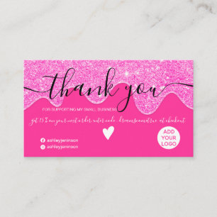 Chic neon rosa Glitzer Tropfen blush Ordnung danke Visitenkarte