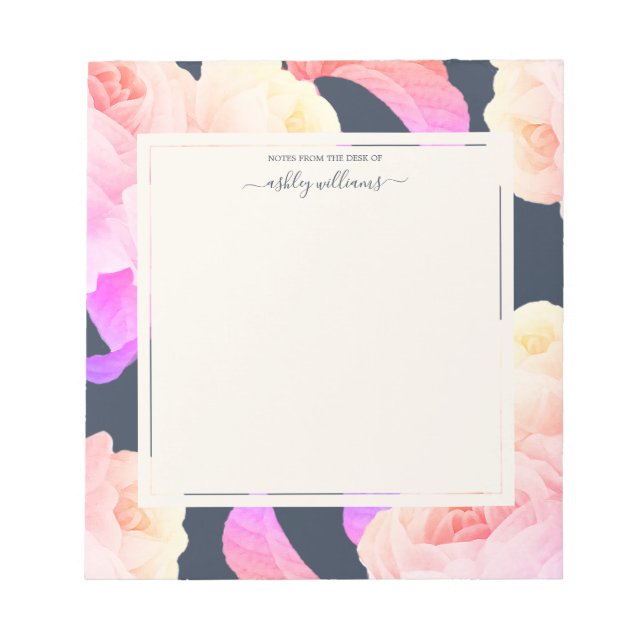 chic Neon Rose Dark Blue Personalized Notizblock (Vorderseite)