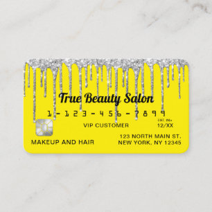 Chic Neon Yellow Silver Glitzer Tropfen Credit Visitenkarte