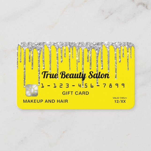 Chic Neon Yellow Silver Glitzer Tropfen geben Kred Visitenkarte (Vorderseite)