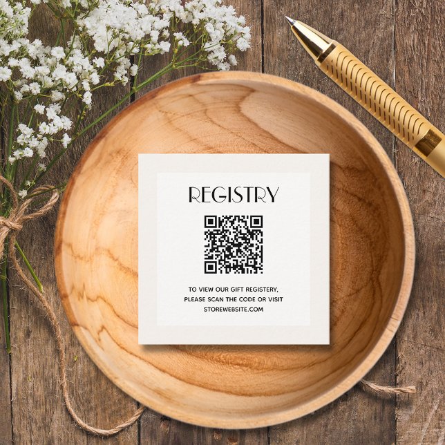 Chic Neutral Baby Shower Registry QR Code Begleitkarte (Ivory baby shower registry QR code 2.5" square enclosure cards)