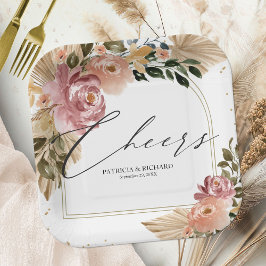 Chic Neutral Colors Boho Floral Wedding Pappteller