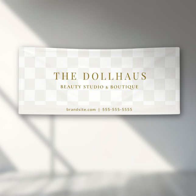 Chic Neutral Tan Checkered Shop Name  Banner (Von Creator hochgeladen)