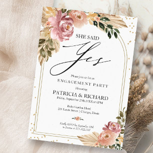 Chic Neutrale Farben Boho Floral Verlobungsfeier Einladung