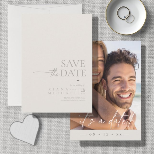 Chic Neutrals Wedding Foto Bone White Vert ID1020 Save The Date (Von Creator hochgeladen)