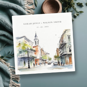 Chic New Orleans Louisiana Watercolor Wedding Serviette