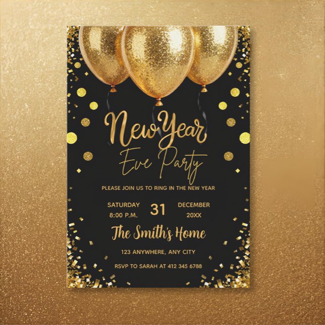 Chic New Year' Eve Party Gold Glitter Black  Einladung (Von Creator hochgeladen)