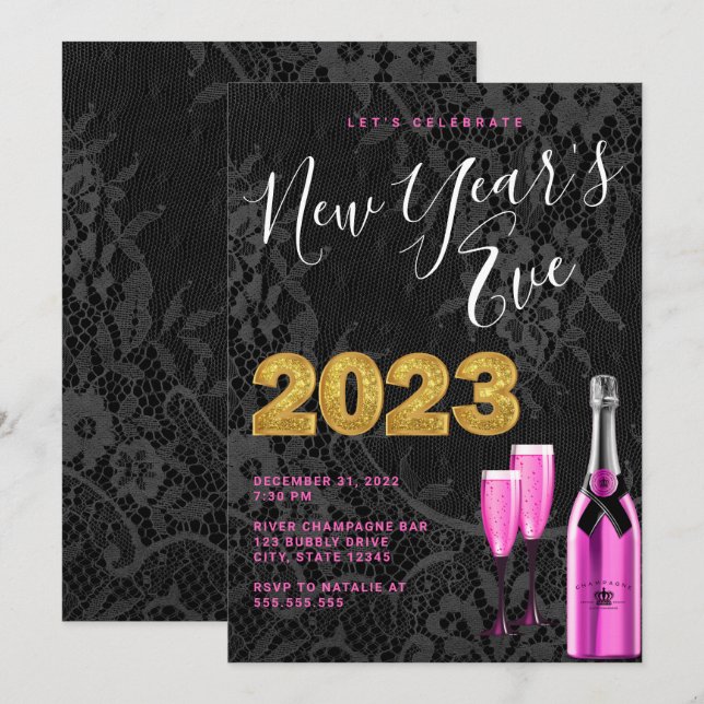 Chic New Year's Eve Party Einladung (Vorne/Hinten)