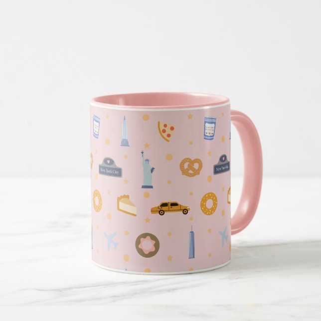 Chic New York City Pattern Blush Pink Tasse (VorderseiteRechts)