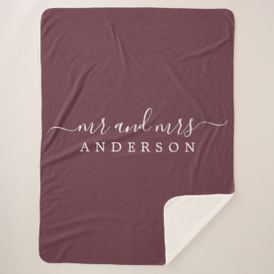 Chic Newlywed Mr. Burgundy Monogram Sherpadecke