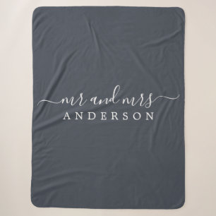 Chic Newlywed Mr. Charcoal Blue Monogram Sherpadecke