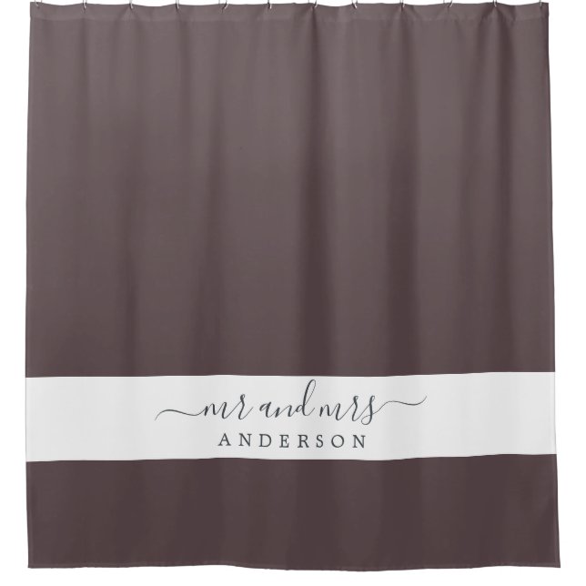 Chic Newlywed Mr. Dark Burgundy Monogram Duschvorhang (Vorderseite)