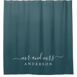 Chic Newlywed Mr. Dark Emerald Monogram Duschvorhang