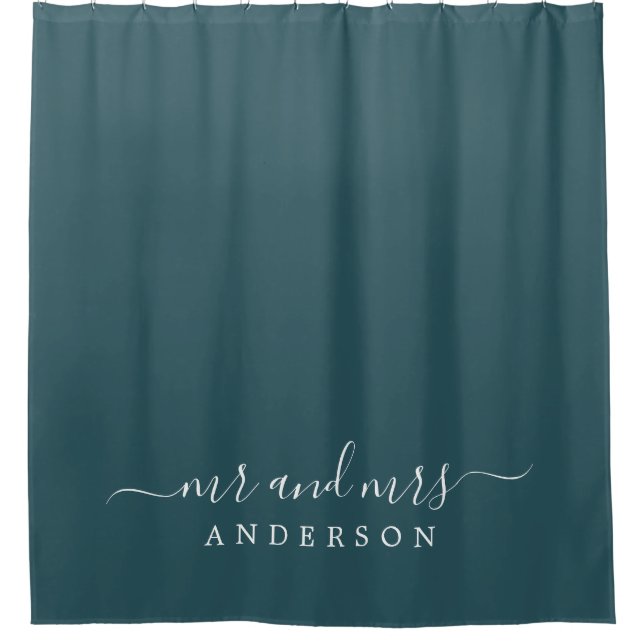 Chic Newlywed Mr. Dark Emerald Monogram Duschvorhang (Vorderseite)