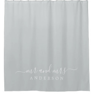 Chic Newlywed Mr. Dark Misty Gray Monogram Duschvorhang
