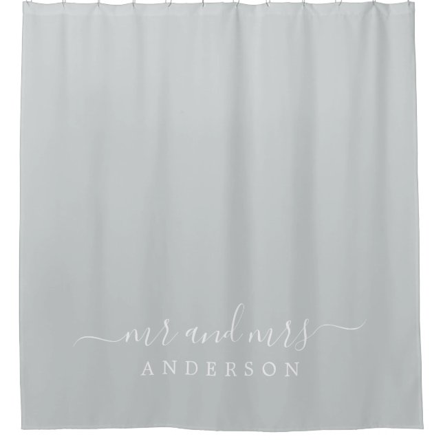Chic Newlywed Mr. Dark Misty Gray Monogram Duschvorhang (Vorderseite)