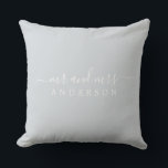 Chic Newlywed Mr. Ice Blue Monogram Kissen<br><div class="desc">Chic, modernes mit Monogramm Kissen mit dem Text Mr. und Mrs. in weißer, eleganter Schrift auf eisblauem Hintergrund. Fügen Sie einfach Ihren verheirateten Namen hinzu. Perfektes Geschenk für das frisch verheiratete Paar. Exklusiv für Sie entworfen von Happy Dolphin Studio. Wenn Sie Hilfe oder passende Produkte benötigen, kontaktieren Sie uns bitte...</div>