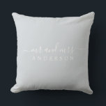 Chic Newlywed Mr. Ice Blue Monogram Kissen<br><div class="desc">Chic, modernes mit Monogramm Kissen mit dem Text Mr. und Mrs. in weißer, eleganter Schrift auf eisblauem Hintergrund. Fügen Sie einfach Ihren verheirateten Namen hinzu. Perfektes Geschenk für das frisch verheiratete Paar. Exklusiv für Sie entworfen von Happy Dolphin Studio. Wenn Sie Hilfe oder passende Produkte benötigen, kontaktieren Sie uns bitte...</div>