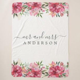 Chic Newlywed Mr. Pink Floral Monogram Sherpadecke