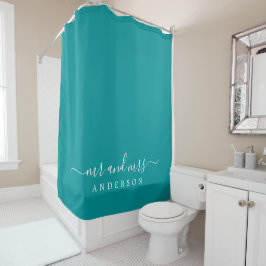 Chic Newlywed Mrs. Tropical Green Monogram Duschvorhang