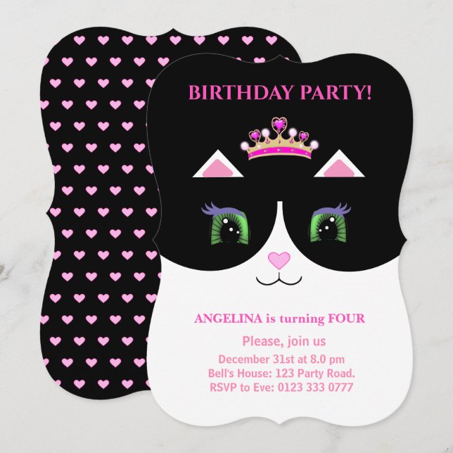 Chic Niedlich Black Pink White Tuxedo Katze Einlad Einladung (Vorne/Hinten)