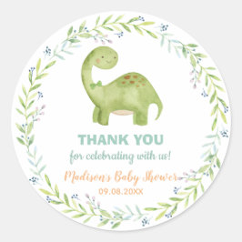 Chic Niedlich Dinosaur Brontosaurus Boy Baby Dusch Runder Aufkleber