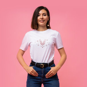 Chic Niedlich Girly Pink Snowflakes Rentierfest We T-Shirt