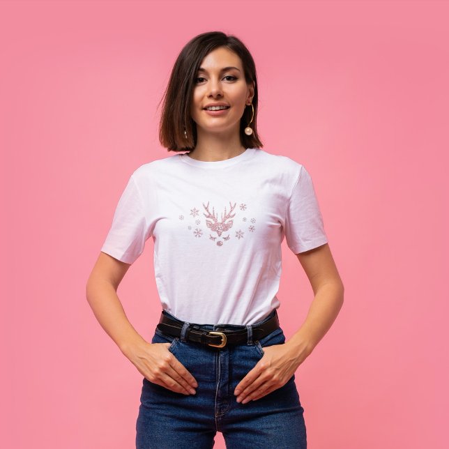 Chic Niedlich Girly Pink Snowflakes Rentierfest We T-Shirt (Von Creator hochgeladen)